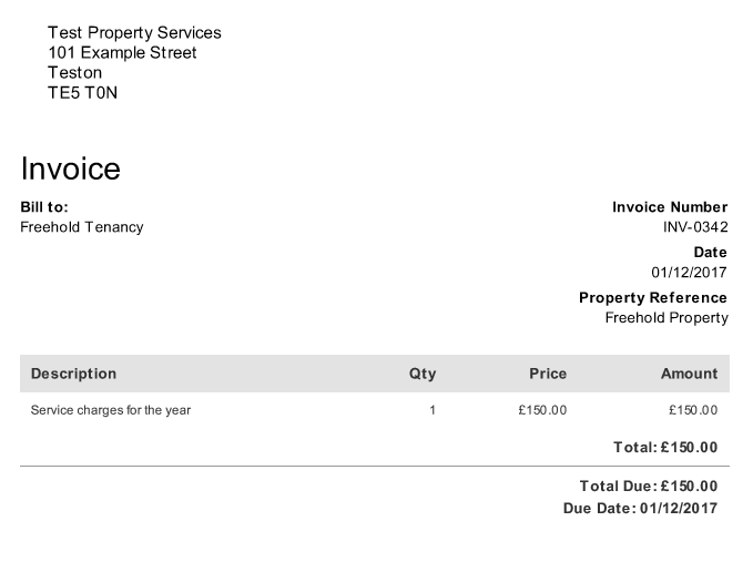 creating invoices for ground rent and service charges